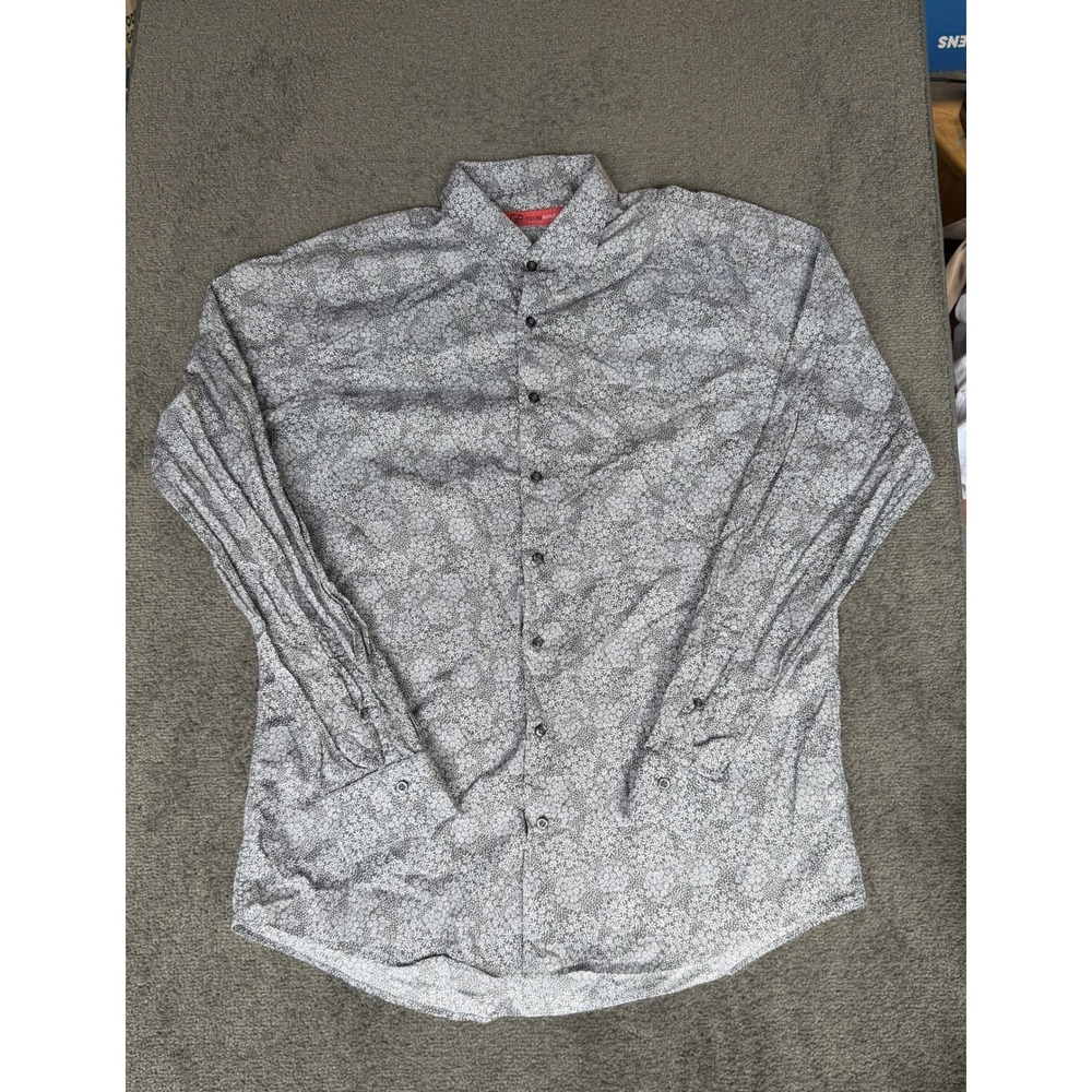 Georg Roth Los Angeles Mens XXL Grey White Floral 100% Pima Cotton Button Shirt